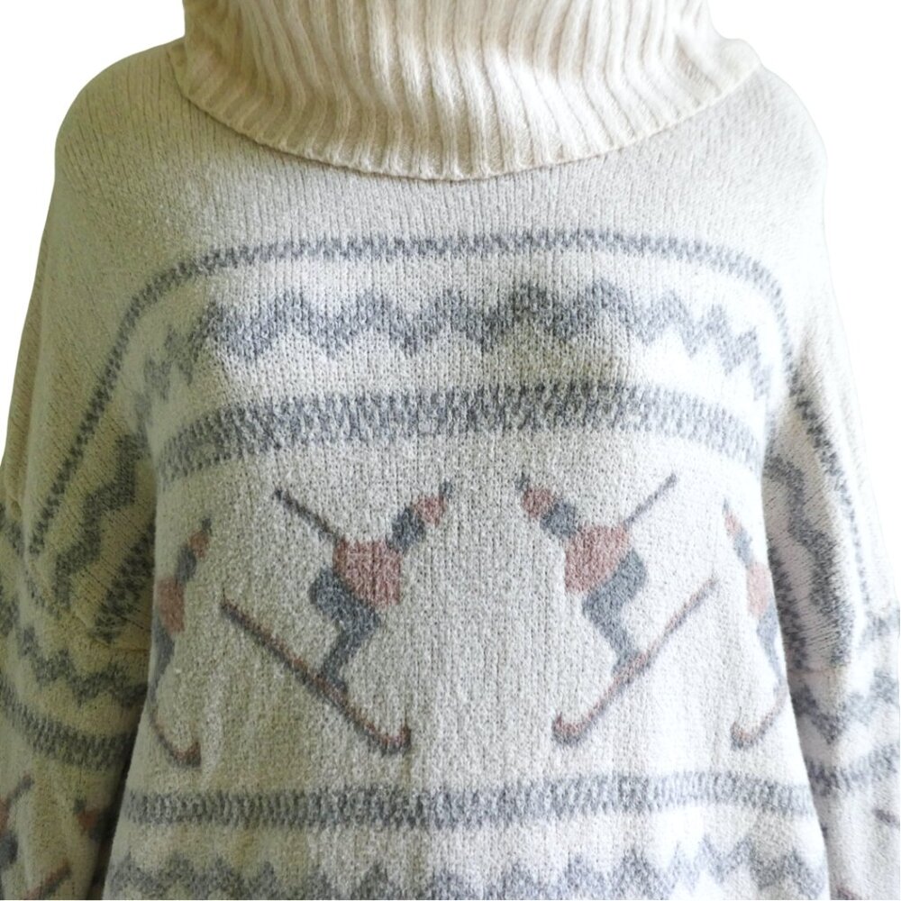 Sincerely Jules Cream Sweater Cowl Rollneck Cozy Fair Isle Downhill Skiers M
